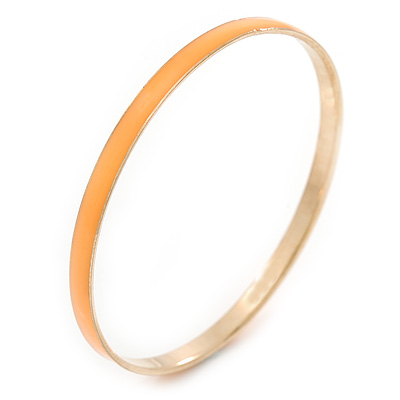Thin Peach Orange Enamel Bangle Bracelet In Gold Plating - 19cm L - main view