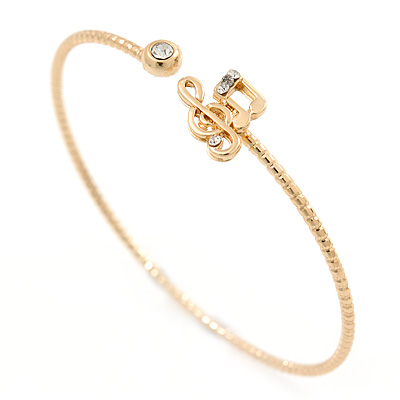 Musical Note Thin Gold Plated Cuff Bracelet - 17cm L - main view