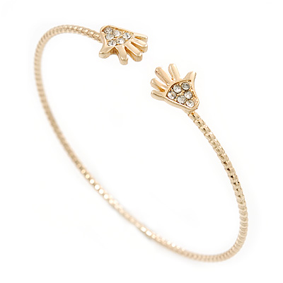 'Two Hands' Crystal Thin Gold Plated Bangle Bracelet - Adjustable