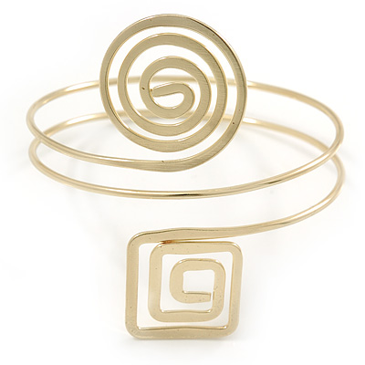Polished Gold Tone Swirl Cirle and Square Motif Upper Arm, Armlet Bracelet - 27cm L - main view