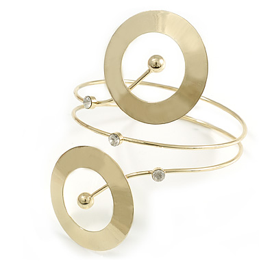 Contemporary Open Cut Circle, Crystal Upper Arm, Armlet Bracelet In Gold Plating - 27cm L - main view