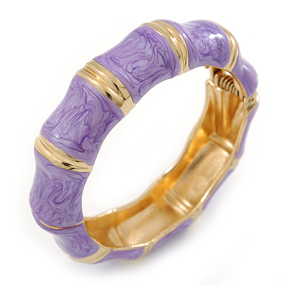 Light Purple Enamel Segmental Hinged Bangle Bracelet In Gold Plating - 19cm L