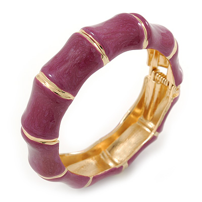 Plum Enamel Segmental Hinged Bangle Bracelet In Gold Plating - 19cm L - main view