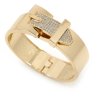 Polished Gold Tone, Clear Crystal 'Belt' Bangle Bracelt - 19cm L - main view