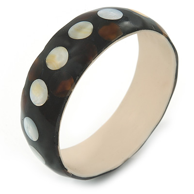 Dotted Shell Round Bangle Bracelet (Brown, White, Black) - 20cm L - main view