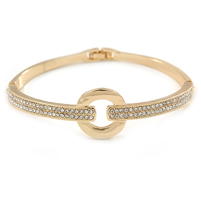 Clear Crystal Open Eternity Circle of Love Bangle Bracelet In Gold Tone Metal - 19cm L - main view