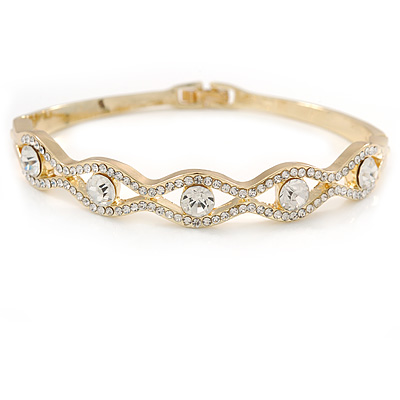 Gold Plated Clear Crystal 'Eye' Bangle Bracelet - 18cm L - main view