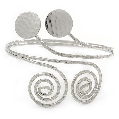 Silver Tone Hammered Circles And Swirls Upper Arm/ Armlet Bracelet - Adjustable - main view