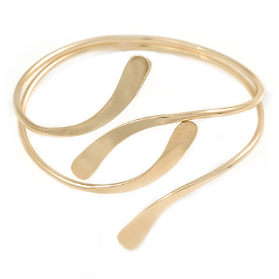Polished Modern Leaves Upper Arm/ Armlet Bracelet In Gold Tone - Adjustable - main view