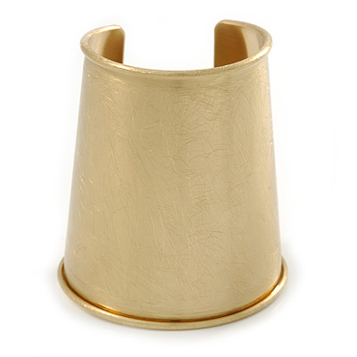 Egyptian Style Scratched Effect Wide Cuff Bangle Bracelet In Light Gold Tone Metal - Adjustable - main view