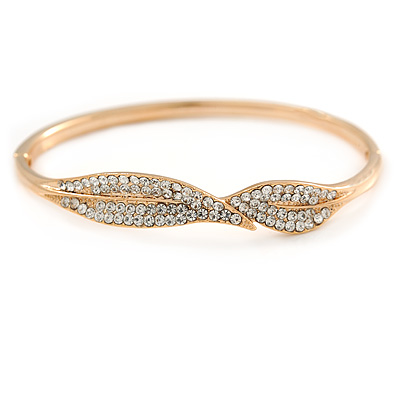 Exquisite Crystal Leaf Bangle Bracelet In Gold Tone Metal - 18cm L - main view