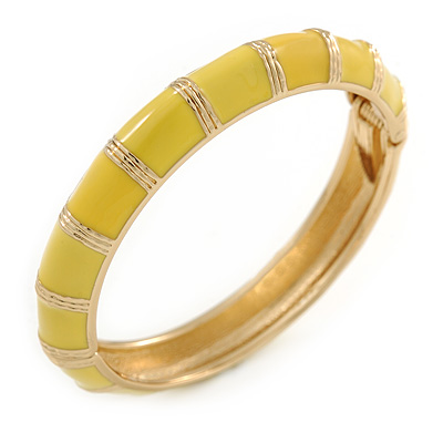 Lemon Yellow Enamel Hinged Bangle Bracelet In Gold Plating - 19cm L - main view