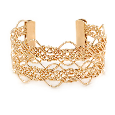 Gold Plated Wired Cuff Bangle - Adjustable - main view