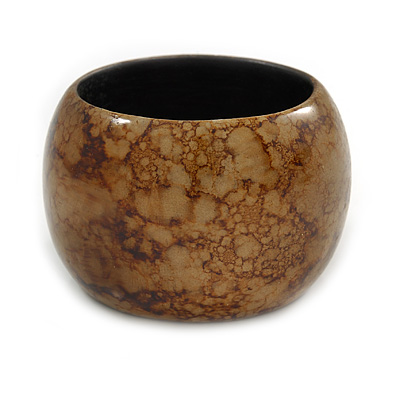 Chunky Brown Marbled Effect Wood Bangle Bracelet - Medium - up to 18cm L - main view