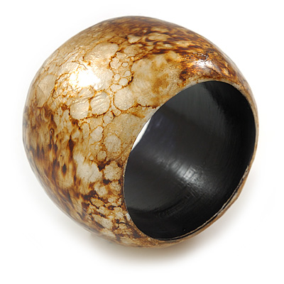 Chunky Brown/ White Marble Effect Shell Bangle Bracelet - 18cm L/ Medium - main view