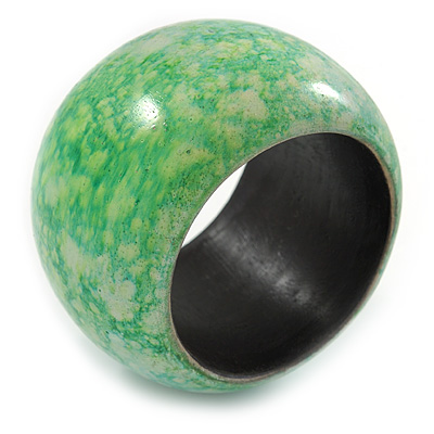 Chunky Mint Green Marbled Effect Wood Bangle Bracelet - Medium - up to 17cm L - main view