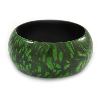 Green/ Black Wood Bangle Bracelet - Large- up to 20cm L - main view