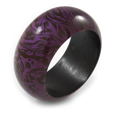 Purple/ Black Wood Bangle Bracelet - Large- up to 20cm L - main view