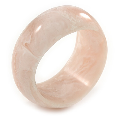 Chunky Assymetrical with Marble Effect Ivory/ Milky White Acrylic Bangle Bracelet - Large - 20cm L - main view
