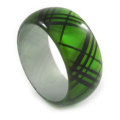 Green/ Black Acrylic 'Tartan Pattern' Bangle Bracelet -18cm Length - main view