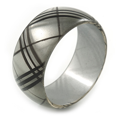 Metallic Silver/ Black Acrylic 'Tartan Pattern' Bangle Bracelet - Medium - 18cm Length - main view