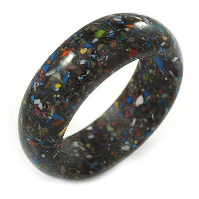 Black Resin with Mosaic Effect Bangle Bracelet - Medium - 17cm L - main view