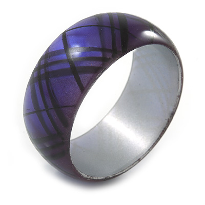 Purple/ Black Acrylic 'Tartan Pattern' Bangle Bracelet -18cm Length - main view