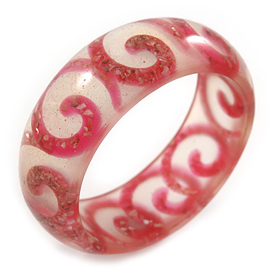 Red Swirl Motif Acrylic Bangle Bracelet (Transparent) - Medium Size - up to 18cm - main view