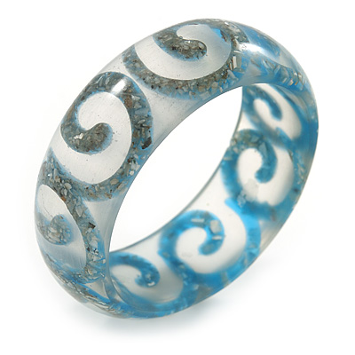Blue Swirl Motif Acrylic Bangle Bracelet (Transparent) - Medium Size - up to 18cm L - main view
