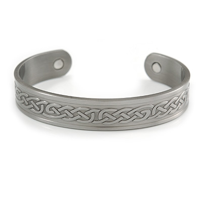 Men Women Celtic Pattern Copper Magnetic Cuff Bracelet with Two Magnets in Pewter Finish - Adjustable Size - 7½ - main view