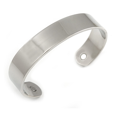 Wide Men Women Copper Magnetic Cuff Bracelet in Silver Finish with Two Magnets - Adjustable Size - 7½" (19cm ) - main view