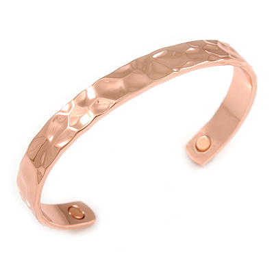 Men Women Beaten Effect Copper Magnetic Cuff Bracelet  with Two Magnets - Adjustable Size - 7½" (19cm ) - main view