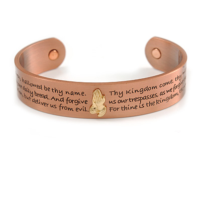 Men Women Our Father The Lord's Prayer Engraved Copper Magnetic Cuff Bracelet - Adjustable Size - main view