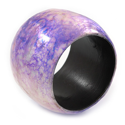 Chunky Purple Lavender/ White Marble Effect Shell Bangle Bracelet - 18cm L/ Medium - main view