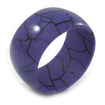 Chunky Purple Cracked Effect Resin Bangle Bracelet - Large - 20cm L - main view