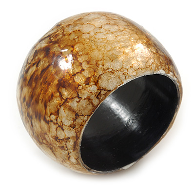 Chunky Brown/ White Marble Effect Shell Bangle Bracelet - 17cm L/ Small - main view