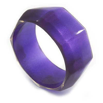 Purple Multifaceted Acrylic Bangle Bracelet - (Medium) - up to 19cm L - main view