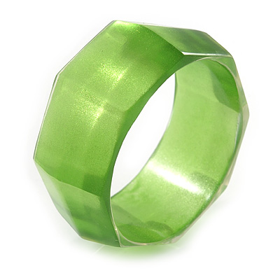 Lime Green Multifaceted Acrylic Bangle Bracelet - (Medium) - up to 19cm L - main view