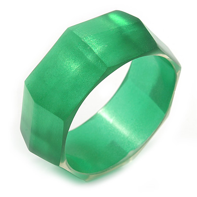 Apple Green Multifaceted Acrylic Bangle Bracelet - (Medium) - up to 19cm L - main view