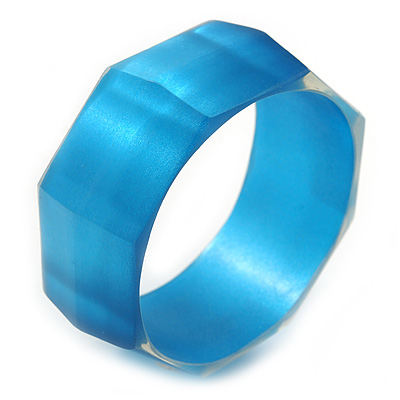 Sky Blue Multifaceted Acrylic Bangle Bracelet - (Medium) - up to 19cm L - main view