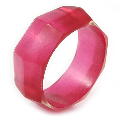 Raspberry Multifaceted Acrylic Bangle Bracelet - (Medium) - up to 19cm L - main view