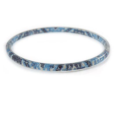 Thin Blue with Glitter Effect Acrylic Bangle Bracelet - 19cm L - main view