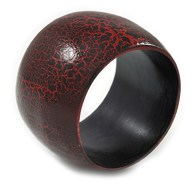 Wide Chunky Cracked Effect Wood Bracelet Bangle (Red/ Black) - Medium - 20cm L