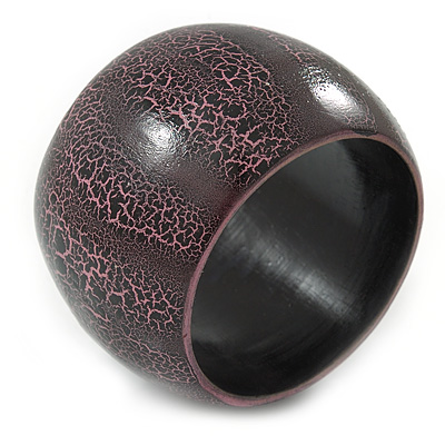 Wide Chunky Cracked Effect Wood Bracelet Bangle (Pink/ Black) - Medium - 19cm L - main view