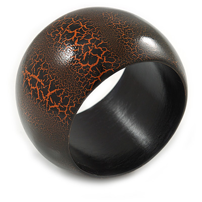 Wide Chunky Cracked Effect Wood Bracelet Bangle (Orange/ Brown) - Medium - 20cm L - main view