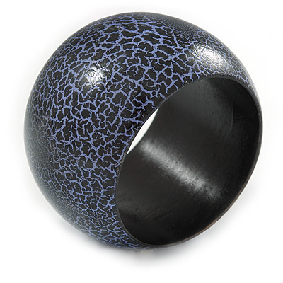 Wide Chunky Cracked Effect Wood Bracelet Bangle (Purple/ Black) - Medium - 19cm L