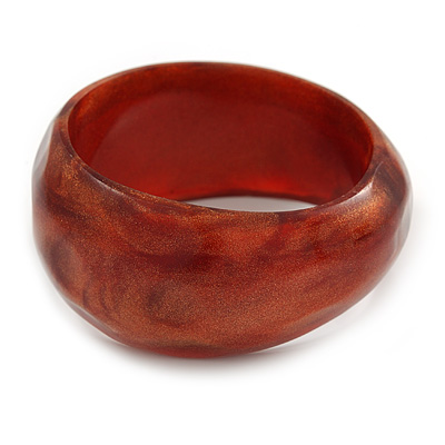 Chunky Brown Orange with Hammered Effect Acrylic Bangle Bracelet - 18cm L - main view