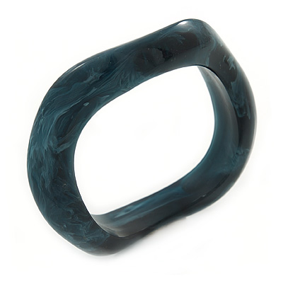 Curvy Teal with Marble Effect Resin Bangle Bracelet - 18cm L - main view