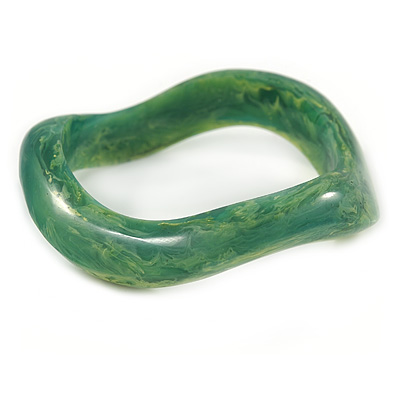 Curvy Green with Marble Effect Resin Bangle Bracelet - 18cm L - main view