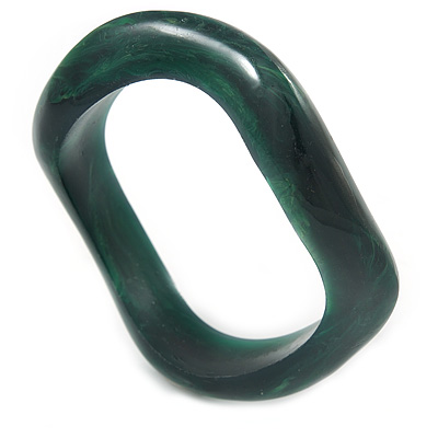 Curvy Forest Green with Marble Effect Resin Bangle Bracelet - 18cm L - main view
